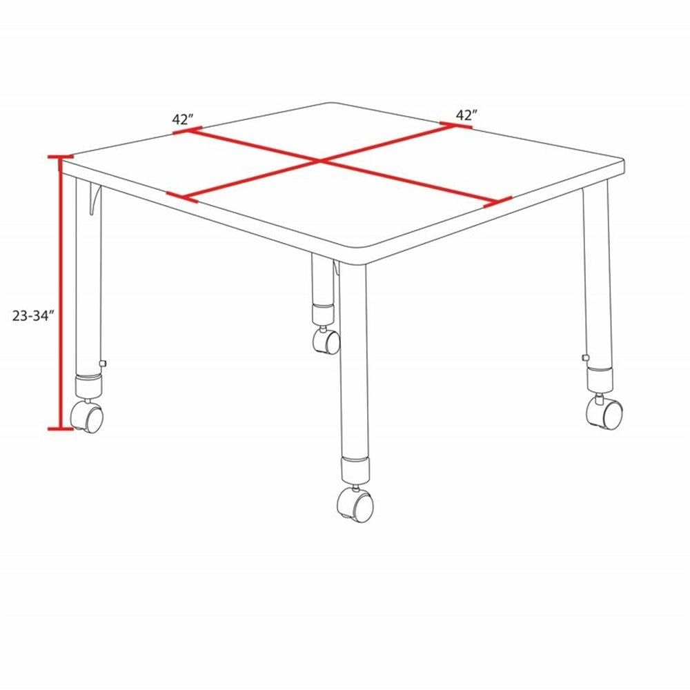 42" Square Mobile Table with Black Legs and 4 Navy Blue Stack Chairs Q779