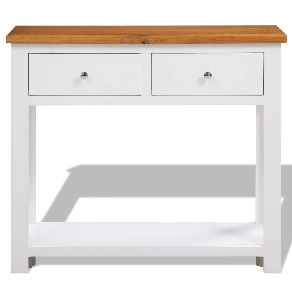 Solid Oak and Acacia Wood Console Table with Shelf and Two Drawers H6555