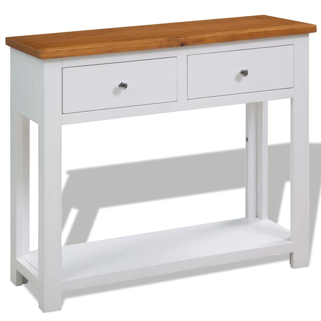 Solid Oak and Acacia Wood Console Table with Shelf and Two Drawers H6555