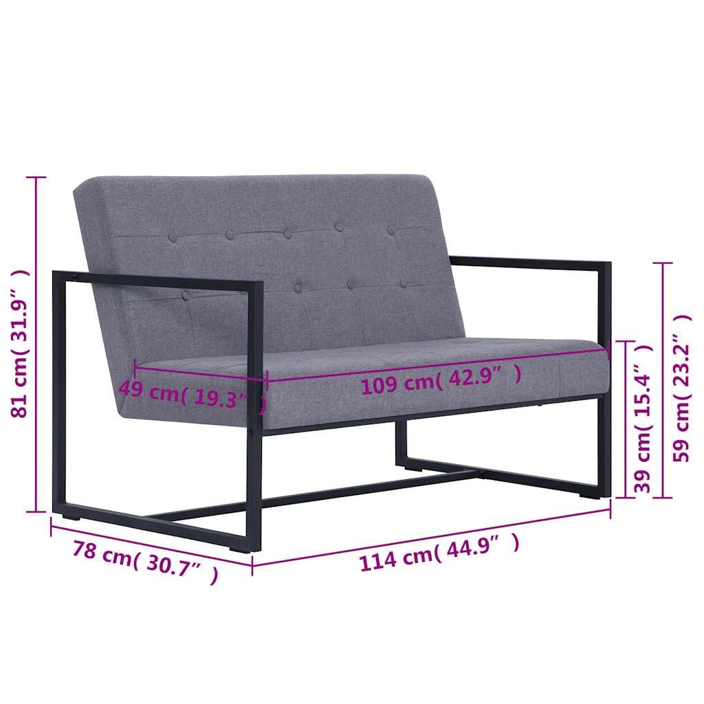 Light Gray Fabric 2 Seater Loveseat Sofa with Steel Legs B49351