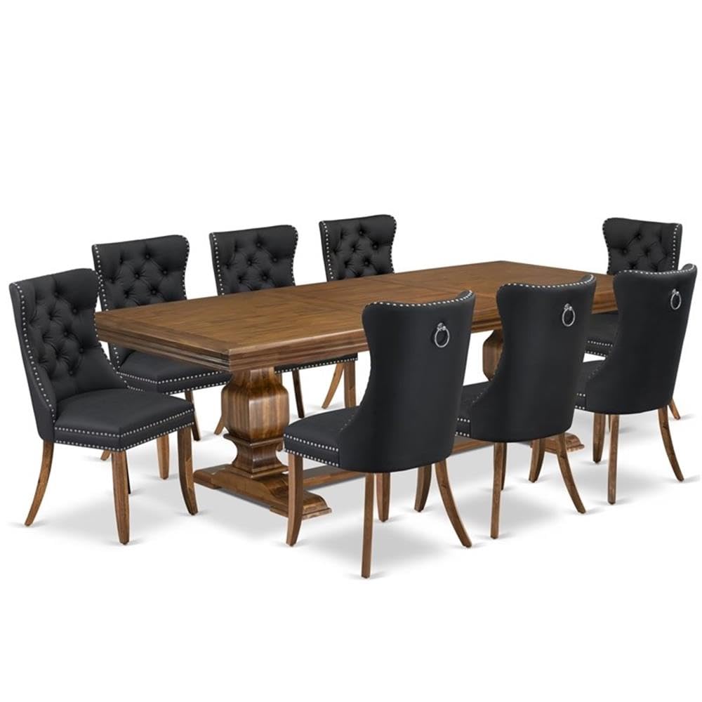 9-Piece Acacia Wood Dining Table Set with Faux Leather Chairs H3246
