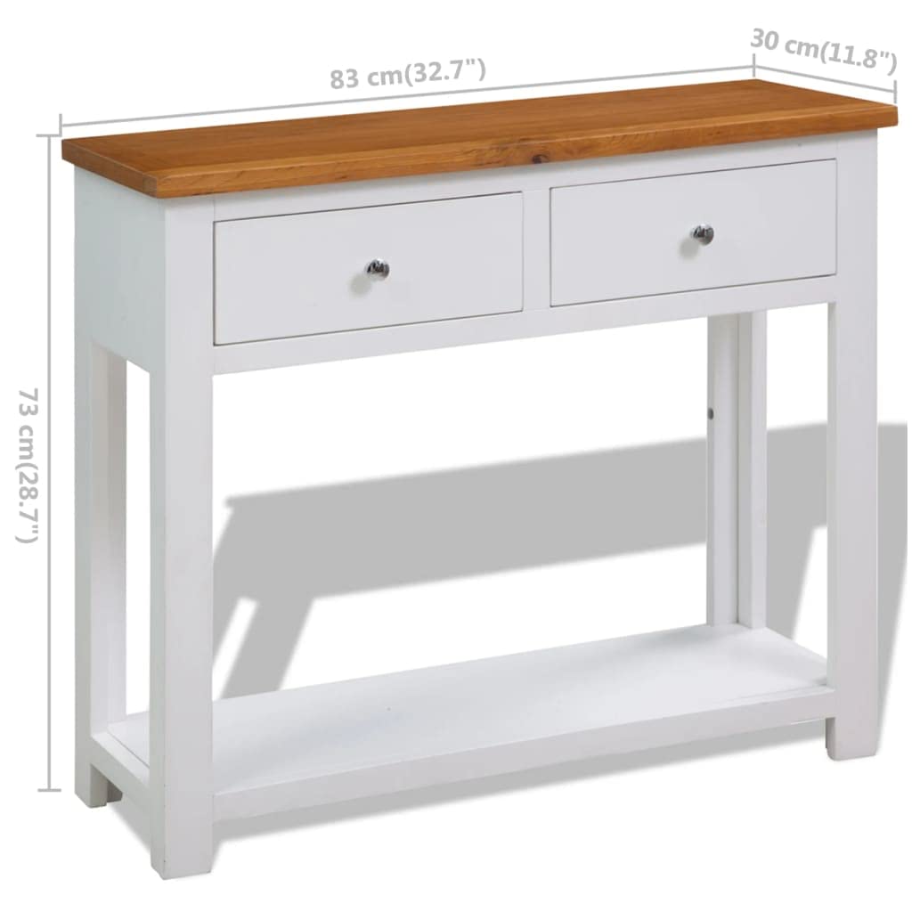 Solid Oak and Acacia Wood Console Table with Shelf and Two Drawers H6555