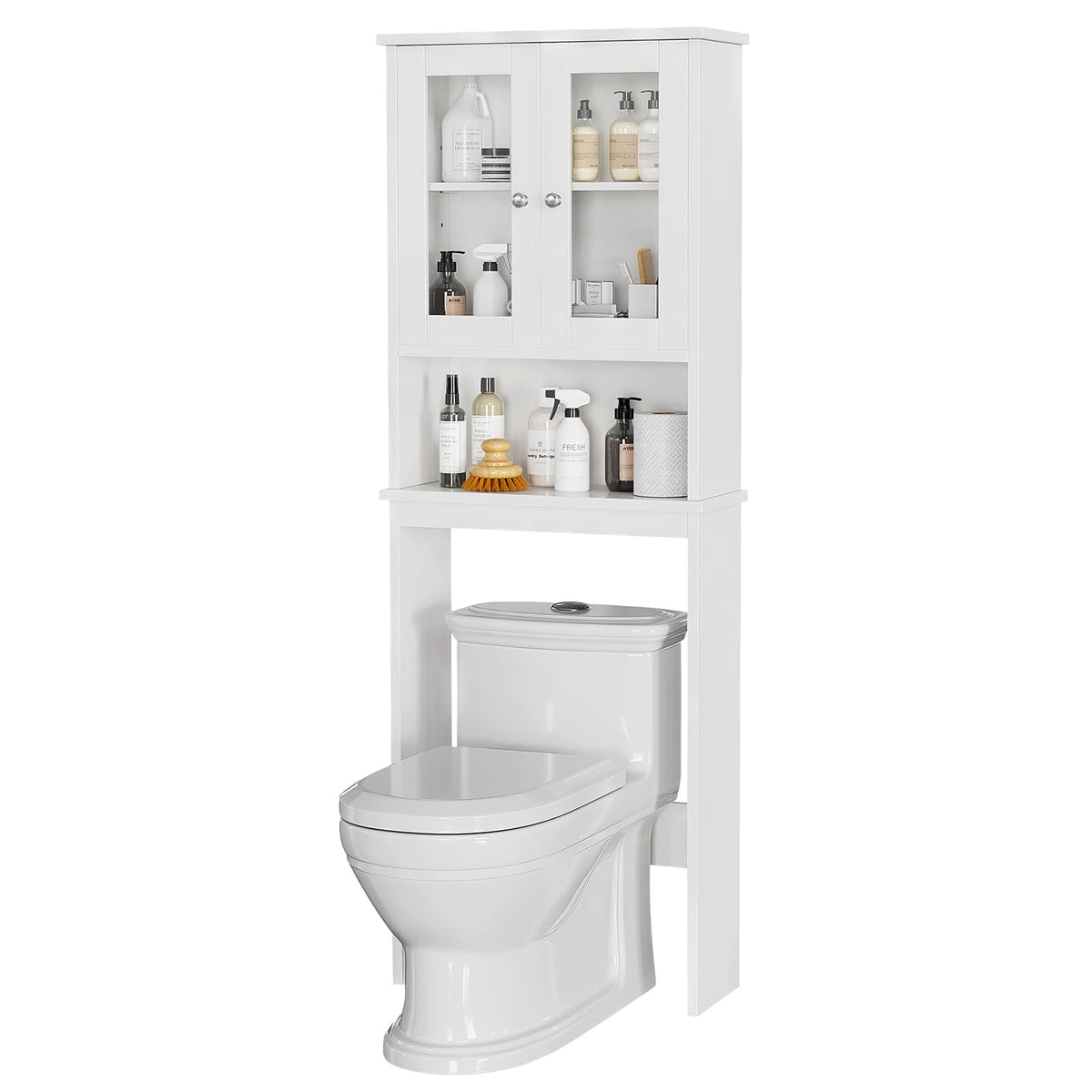 Over The Toilet Storage Cabinet with Tempered Glass Doors P372