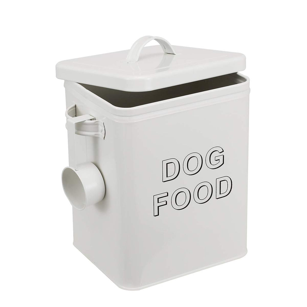 Airtight Dog Treat Container and Food Storage Tin with Lid, Handle, Scoop, 4-5 lbs Capacity, White N441