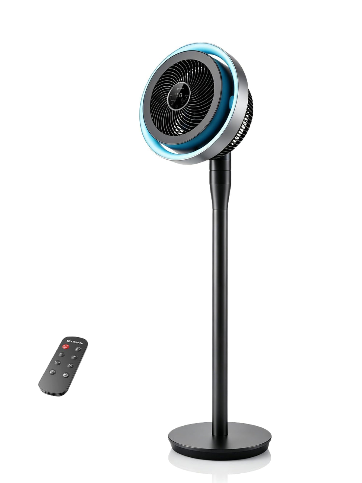Standing Fan with Light, Digital Display, Adjustable Height, Remote, DarkGrey O4977