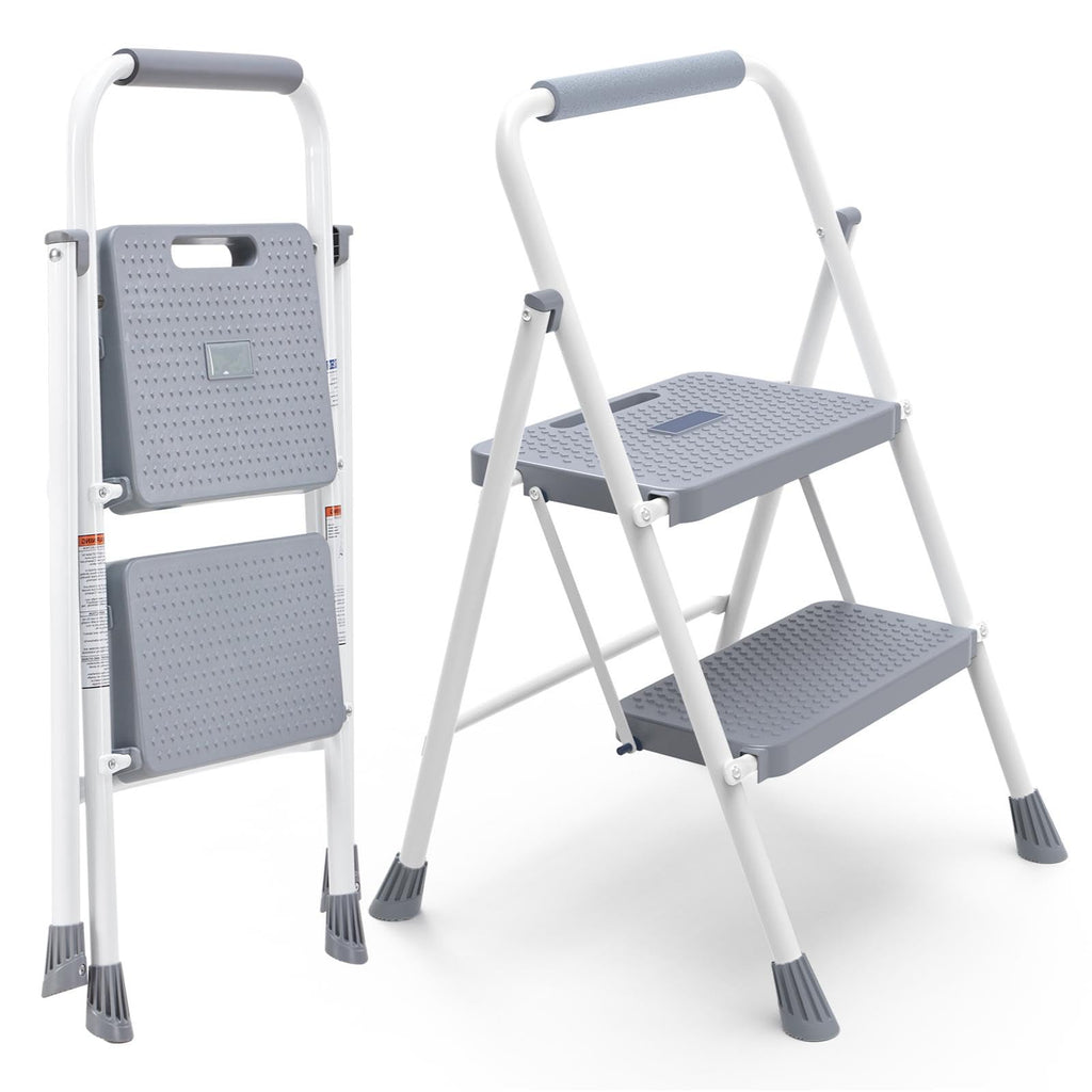 2 Step Ladder with Anti-Slip Pedal and Handrail, 800lbs, Grey D38274
