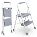 2 Step Ladder with Anti-Slip Pedal and Handrail, 800lbs, Grey D38274