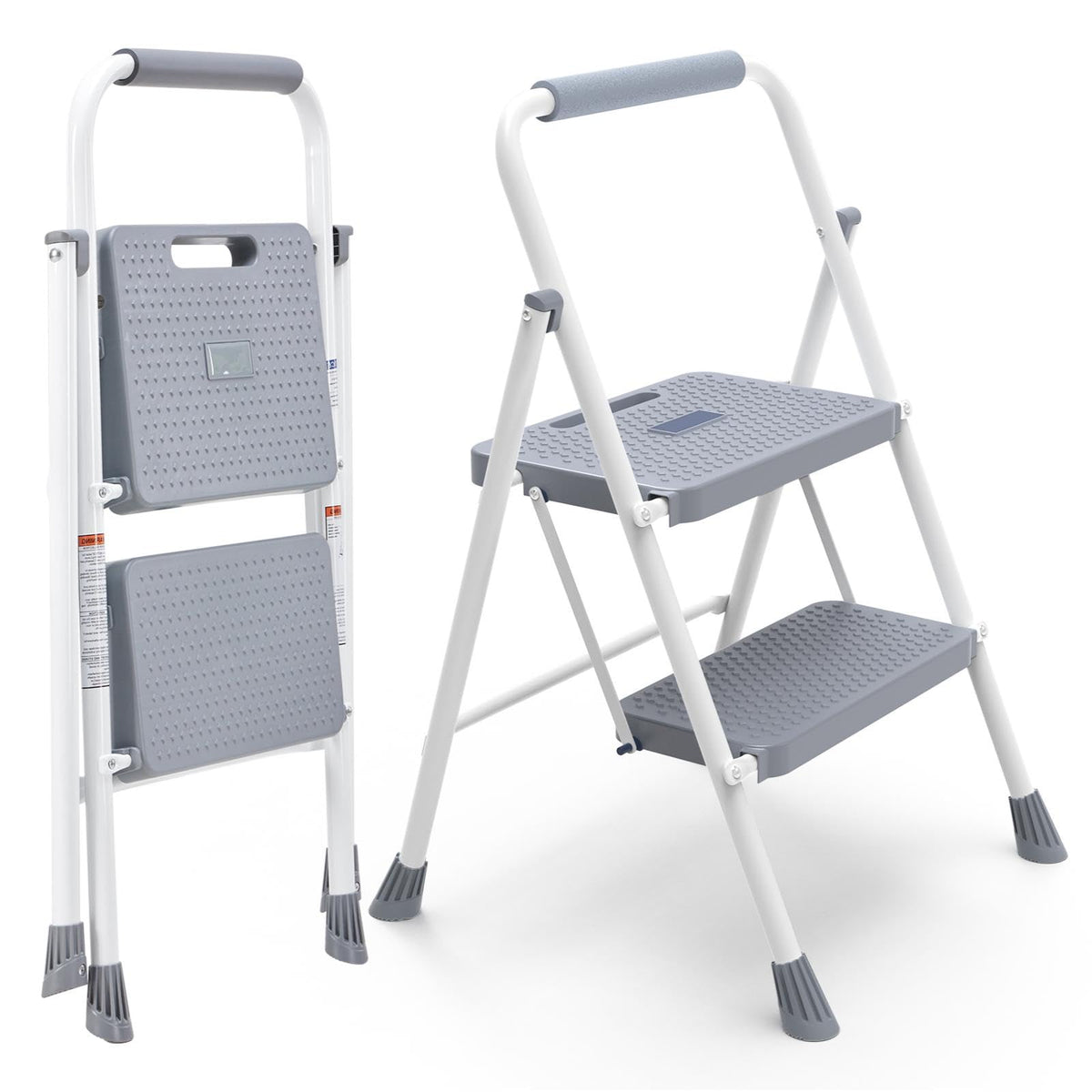 2 Step Ladder with Anti-Slip Pedal and Handrail, 800lbs, Grey D38274