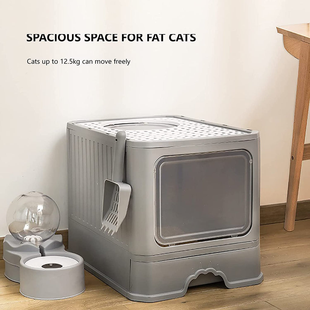 Foldable Top Entry Cat Litter Box with Lid and Scoop G8300