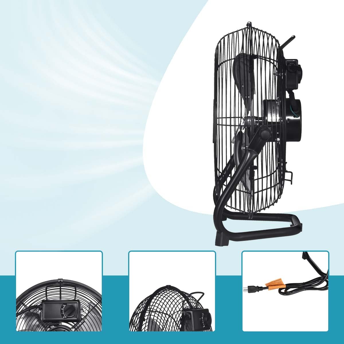 20 in. 3 Speed Metal Floor Fan in Black with Tilting Head F545594