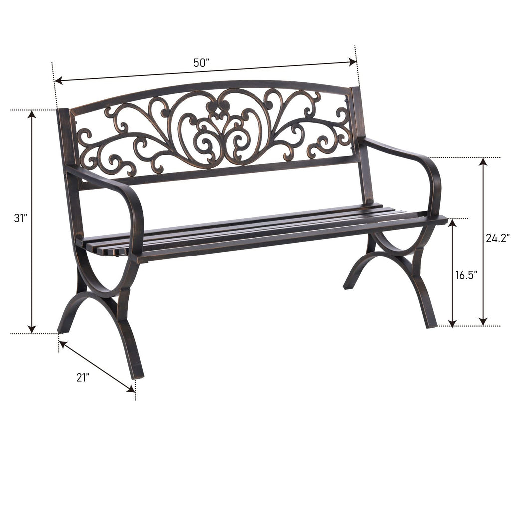 50 Inches Bronze Metal Garden Bench Y5106