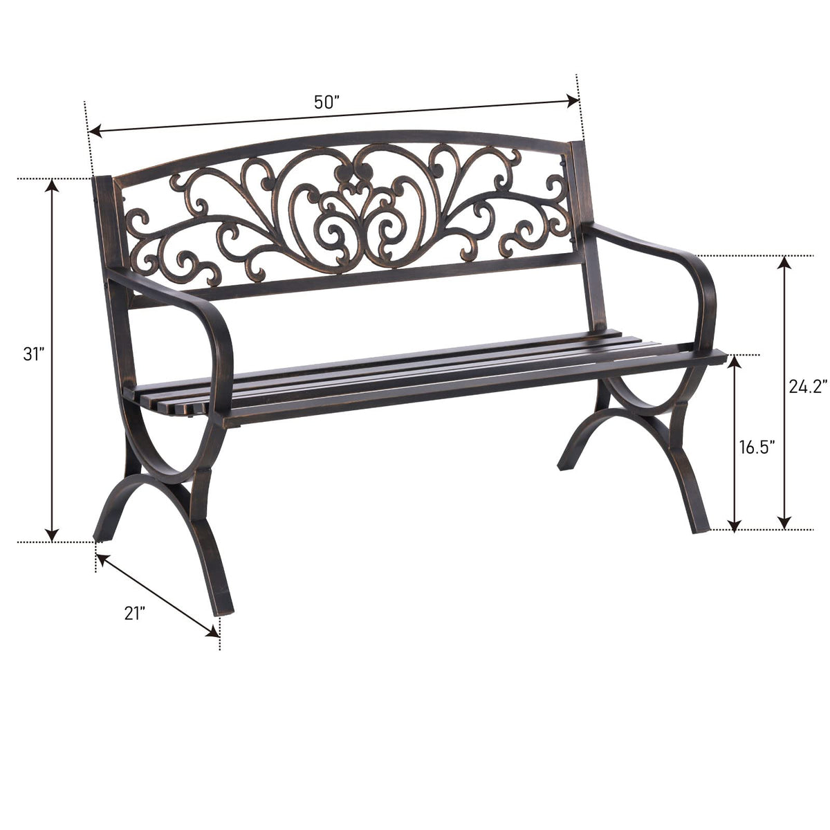 50 Inches Bronze Metal Garden Bench Y5106