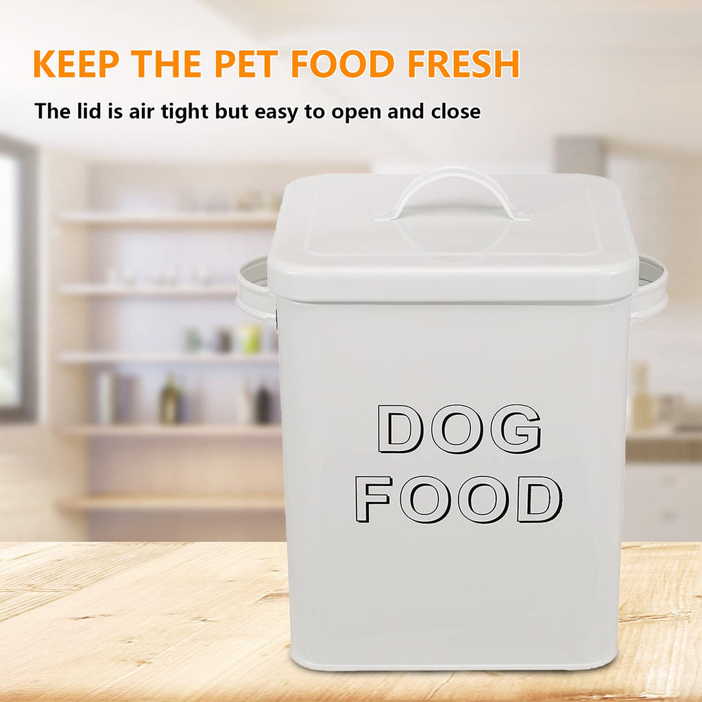 Airtight Dog Treat Container and Food Storage Tin with Lid, Handle, Scoop, 4-5 lbs Capacity, White N441