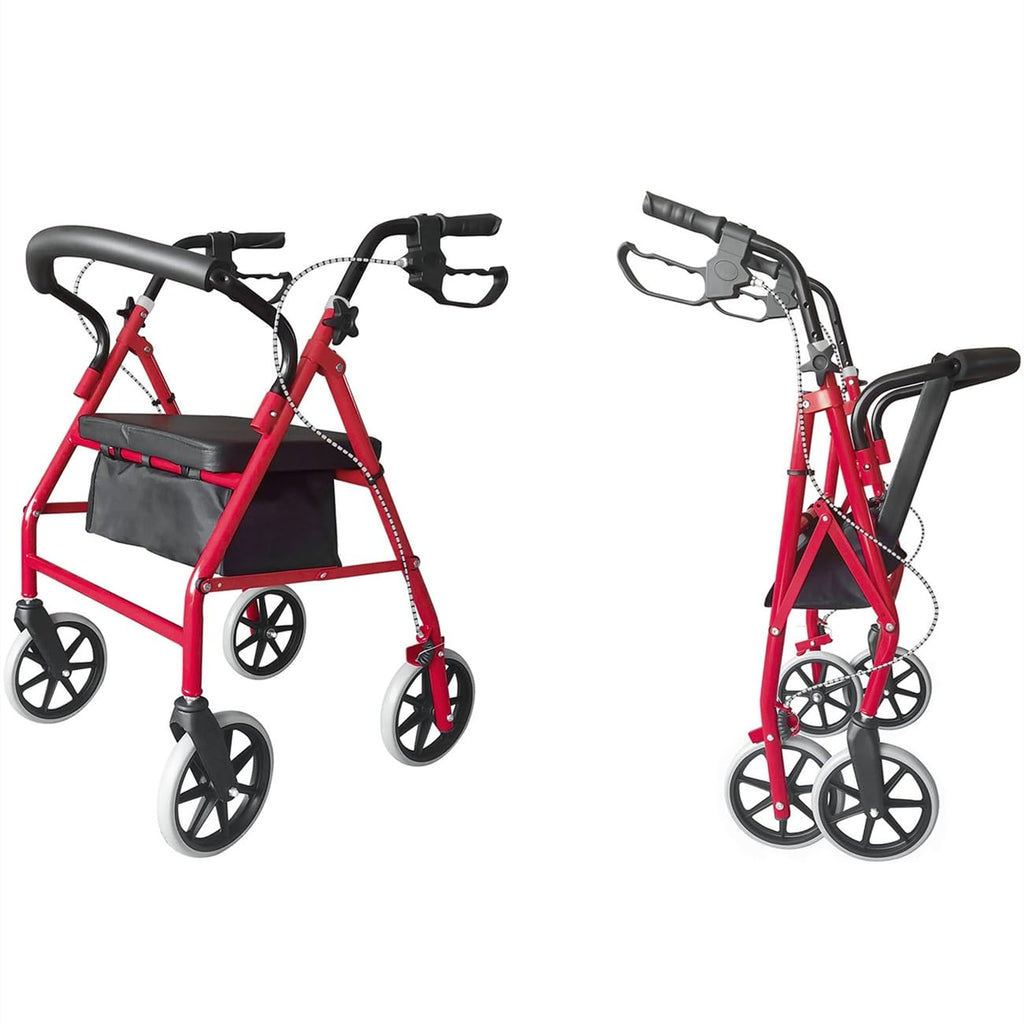 Foldable Rollator Walker with Seat & Wheels, Height Adjustable, 286lbs Weight Capacity, Red B4788