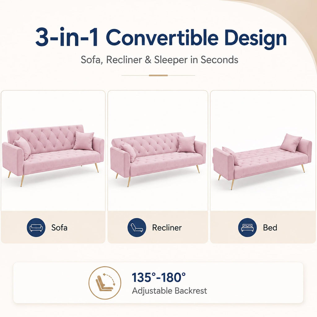 Pink Velvet Futon Sofa Bed P6552