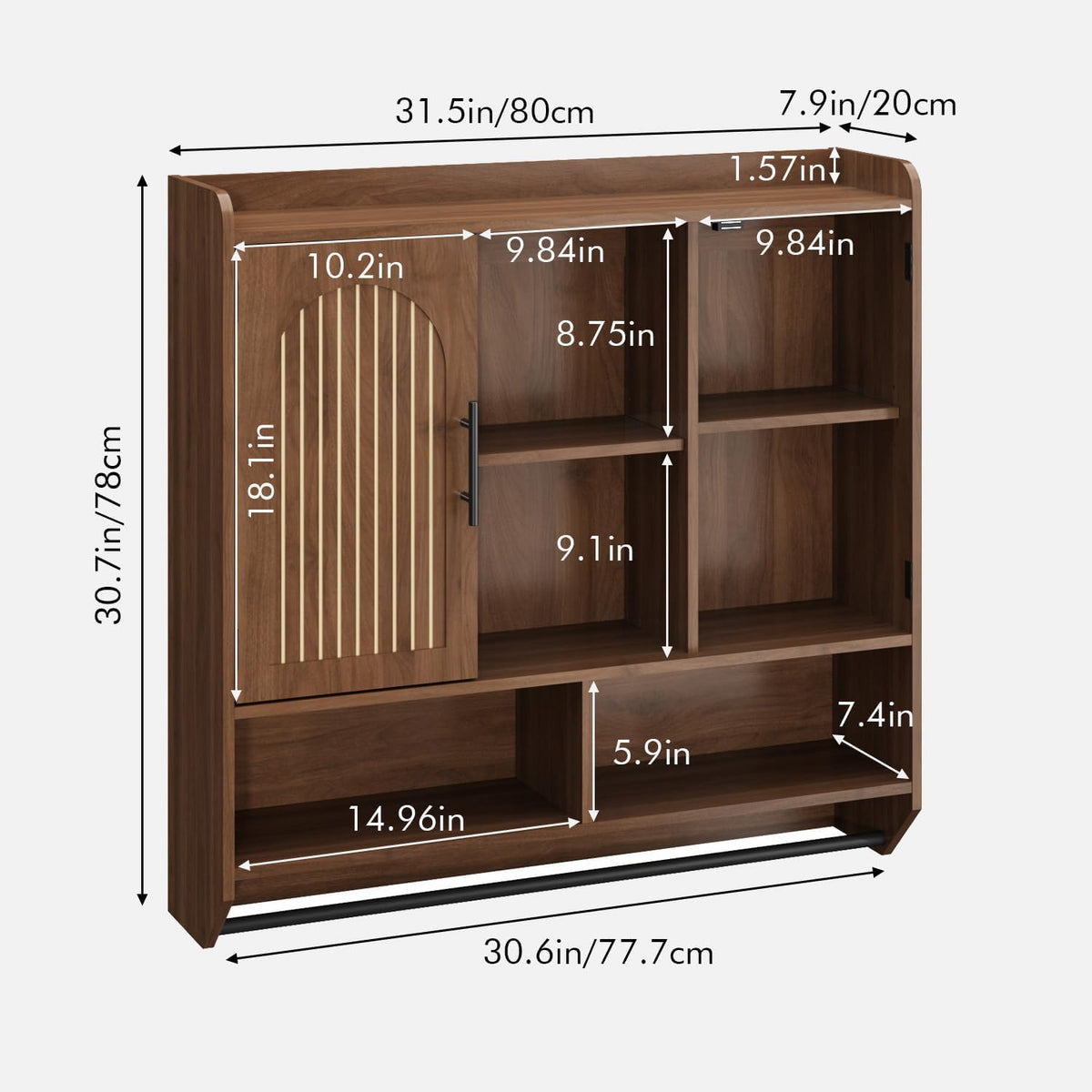 Fluted Wall Cabinet with Arched Doors & Adjustable Shelves N5161