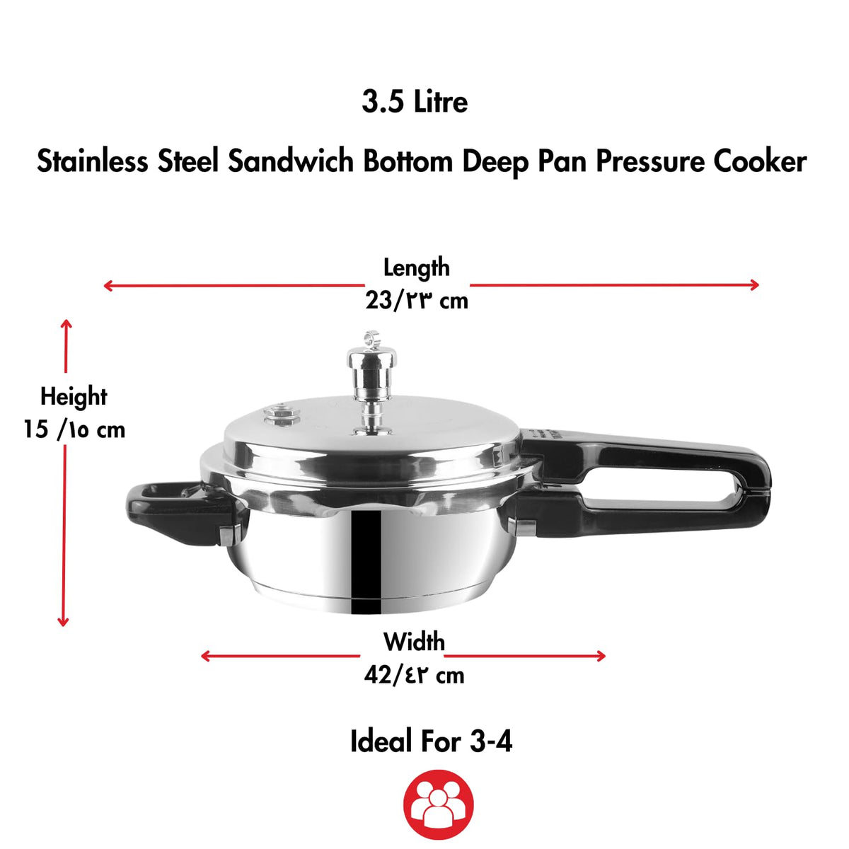 Stainless Steel 3 Litres Pressure Pan with Lid O3390
