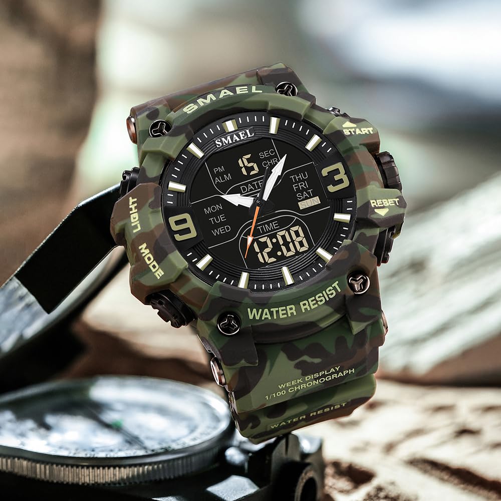 Men Tactical Analog Digital Sport Watch 50M LED T3033