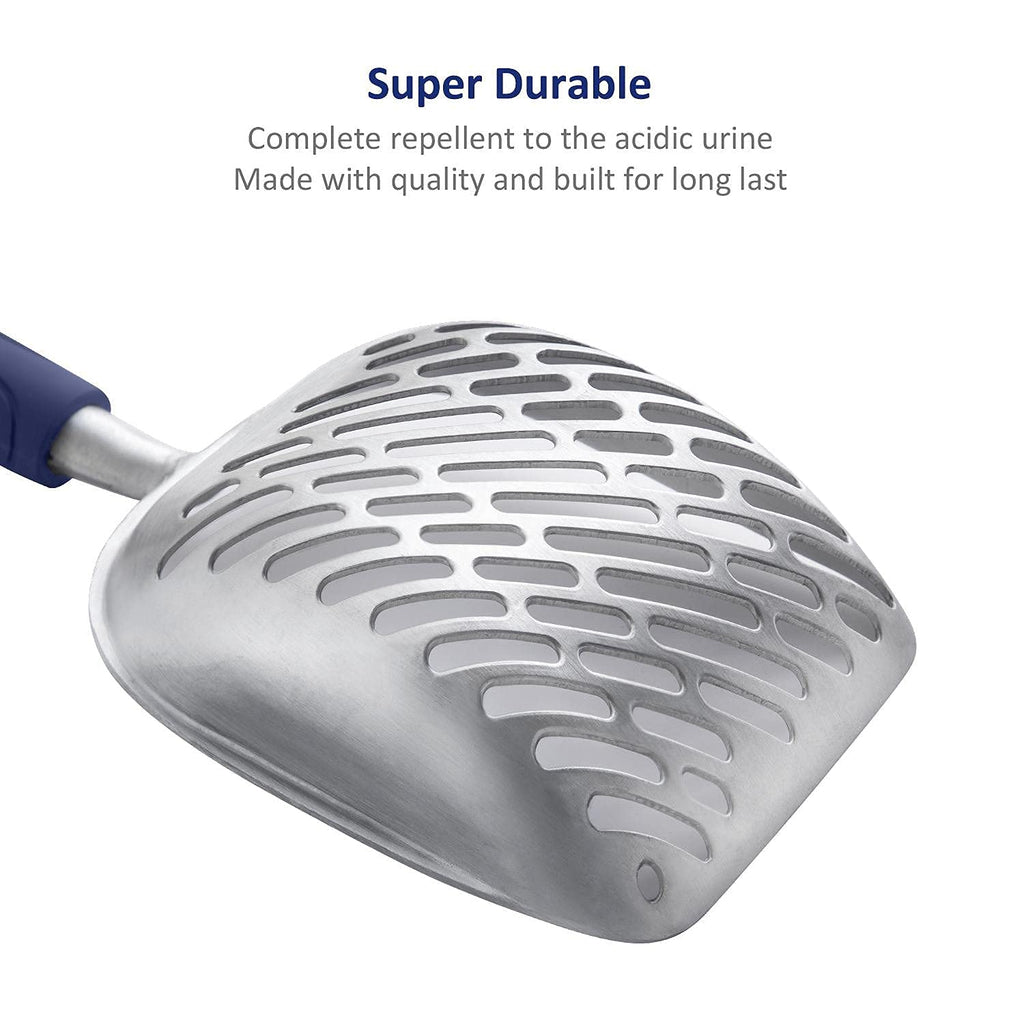 Aluminum Alloy Cat Litter Scoop with Long Handle, Medium Size, Blue Handle Z73698