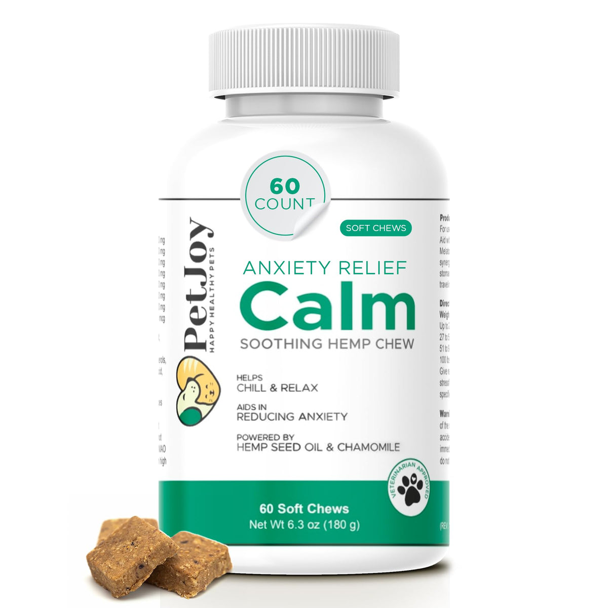 Hemp Calming Chews for Dogs with Chamomile 60 Bacon Treats L7898