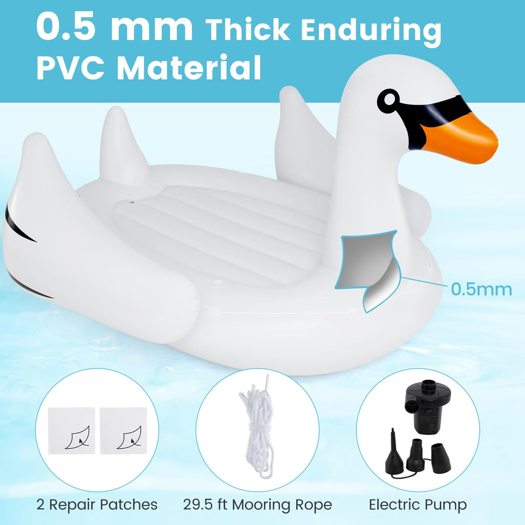 Giant Inflatable Swan Pool Float with 4 Cup Holders Q98569