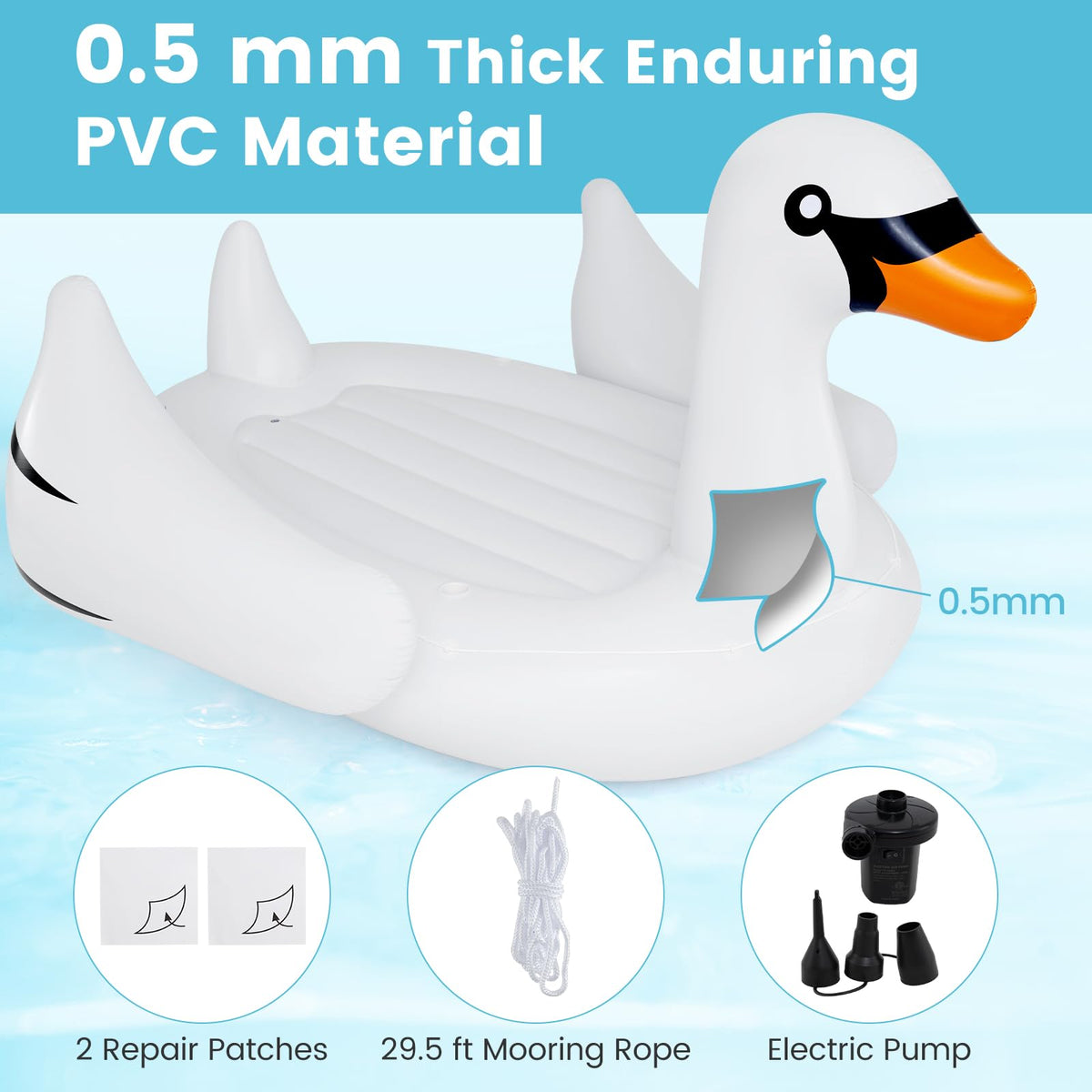 Giant Inflatable Swan Pool Float with 4 Cup Holders Q98569