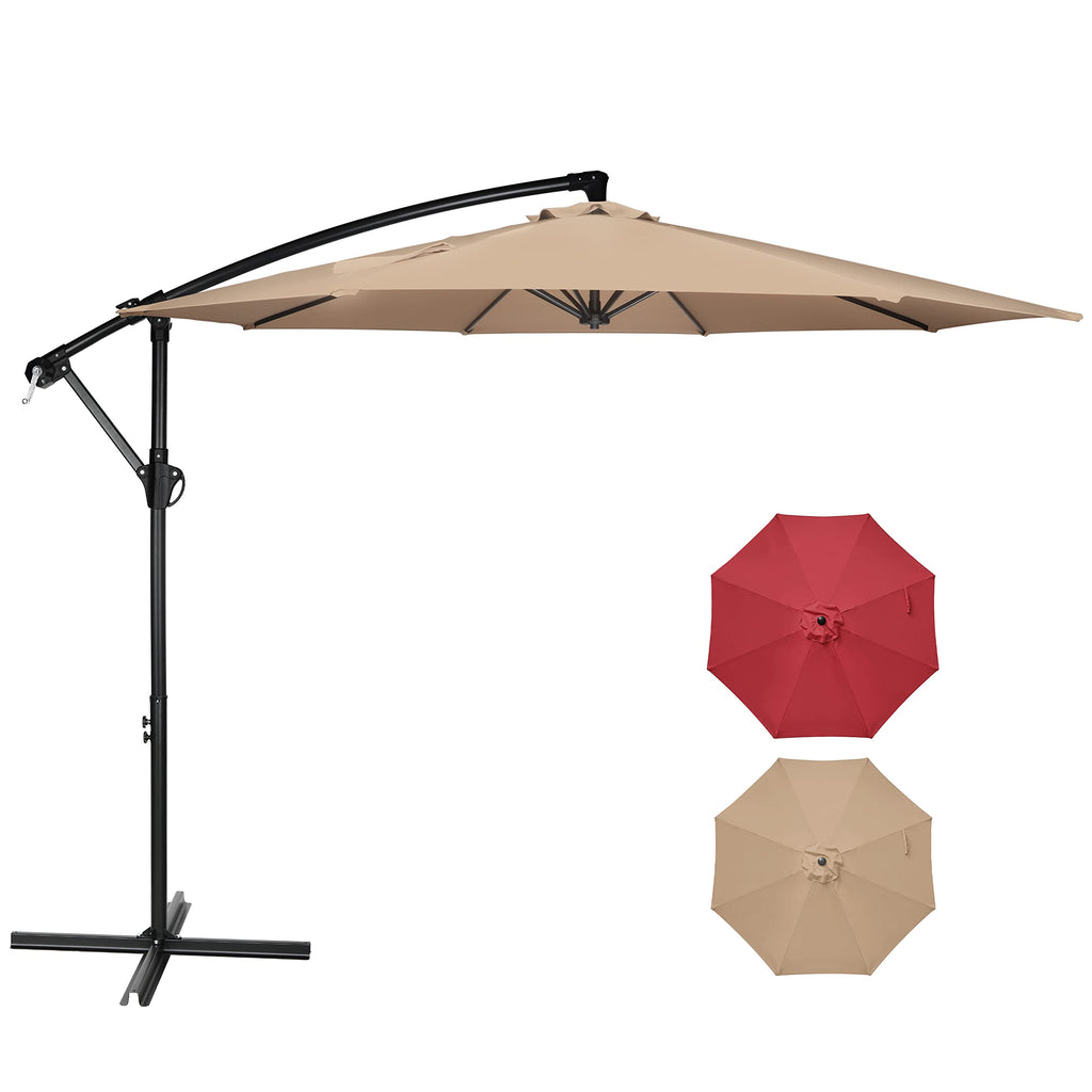 9.8ft Blue Offset Cantilever Patio Umbrella with Crank & Cross Base H1611