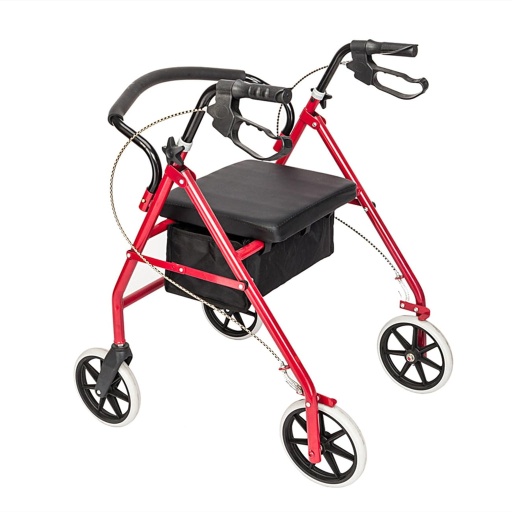 Foldable Rollator Walker with Seat & Wheels, Height Adjustable, 286lbs Weight Capacity, Red B4788