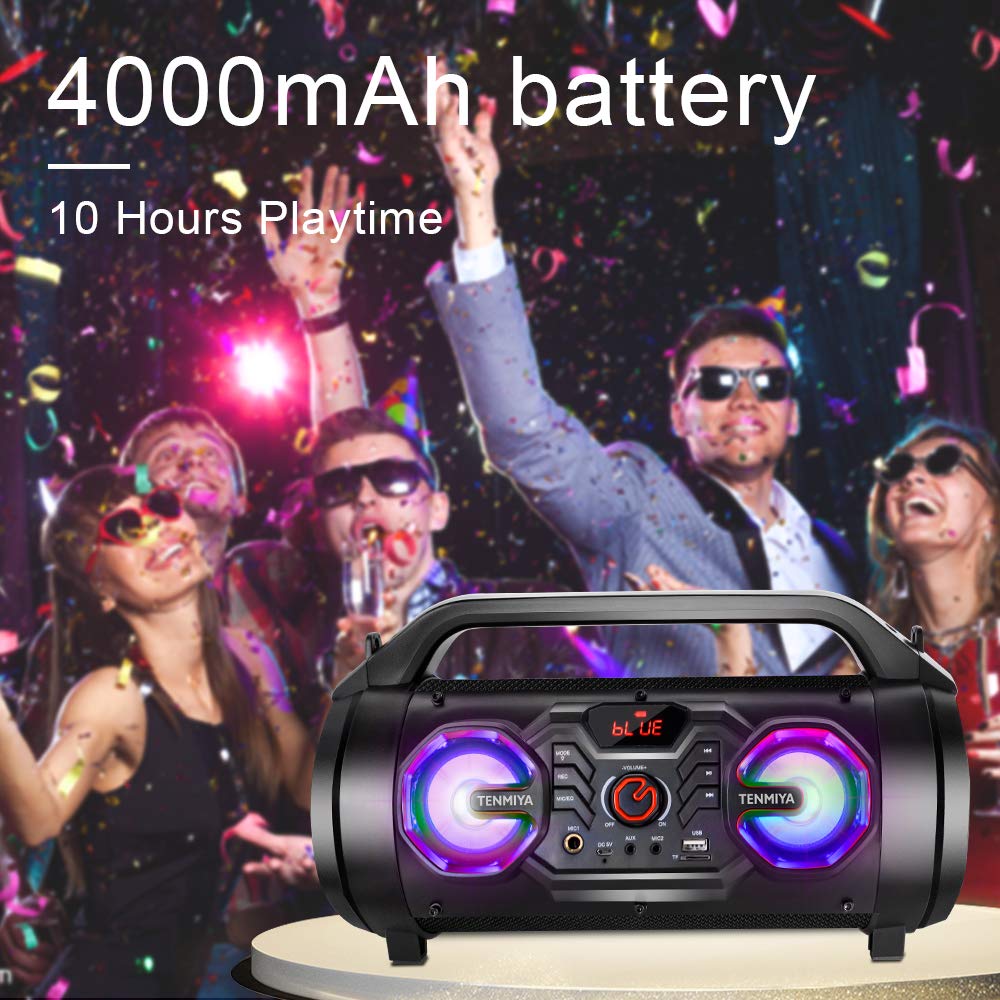 Portable Bluetooth Speaker with Subwoofer, FM Radio, RGB Lights, 30W Q8652