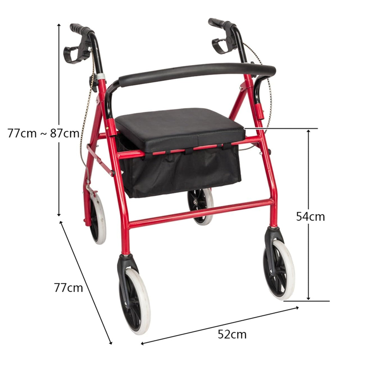 Foldable Rollator Walker with Seat & Wheels, Height Adjustable, 286lbs Weight Capacity, Red B4788