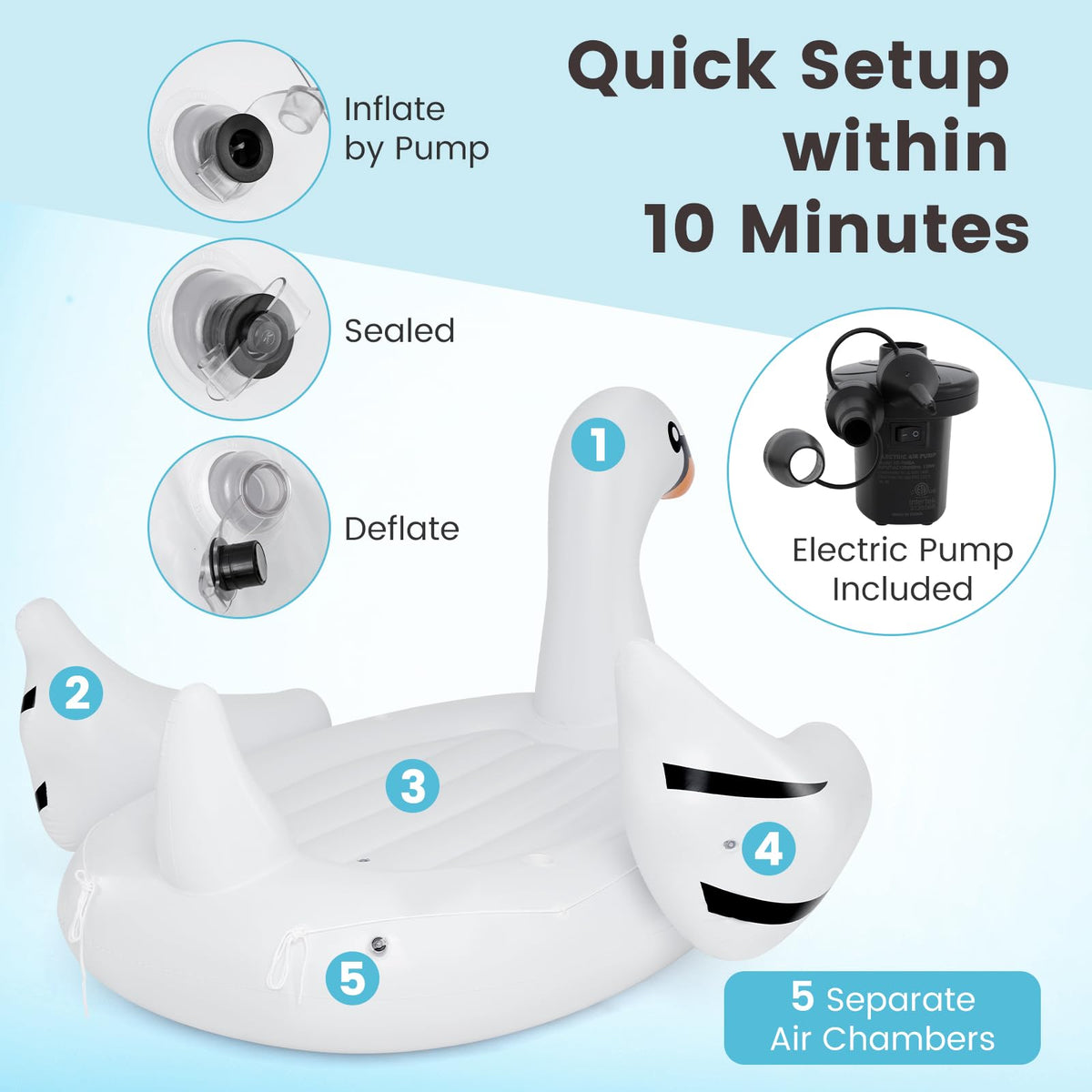 Giant Inflatable Swan Pool Float with 4 Cup Holders Q98569
