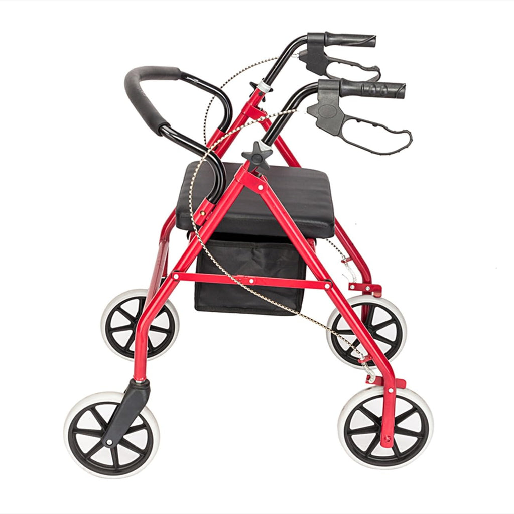 Foldable Rollator Walker with Seat & Wheels, Height Adjustable, 286lbs Weight Capacity, Red B4788