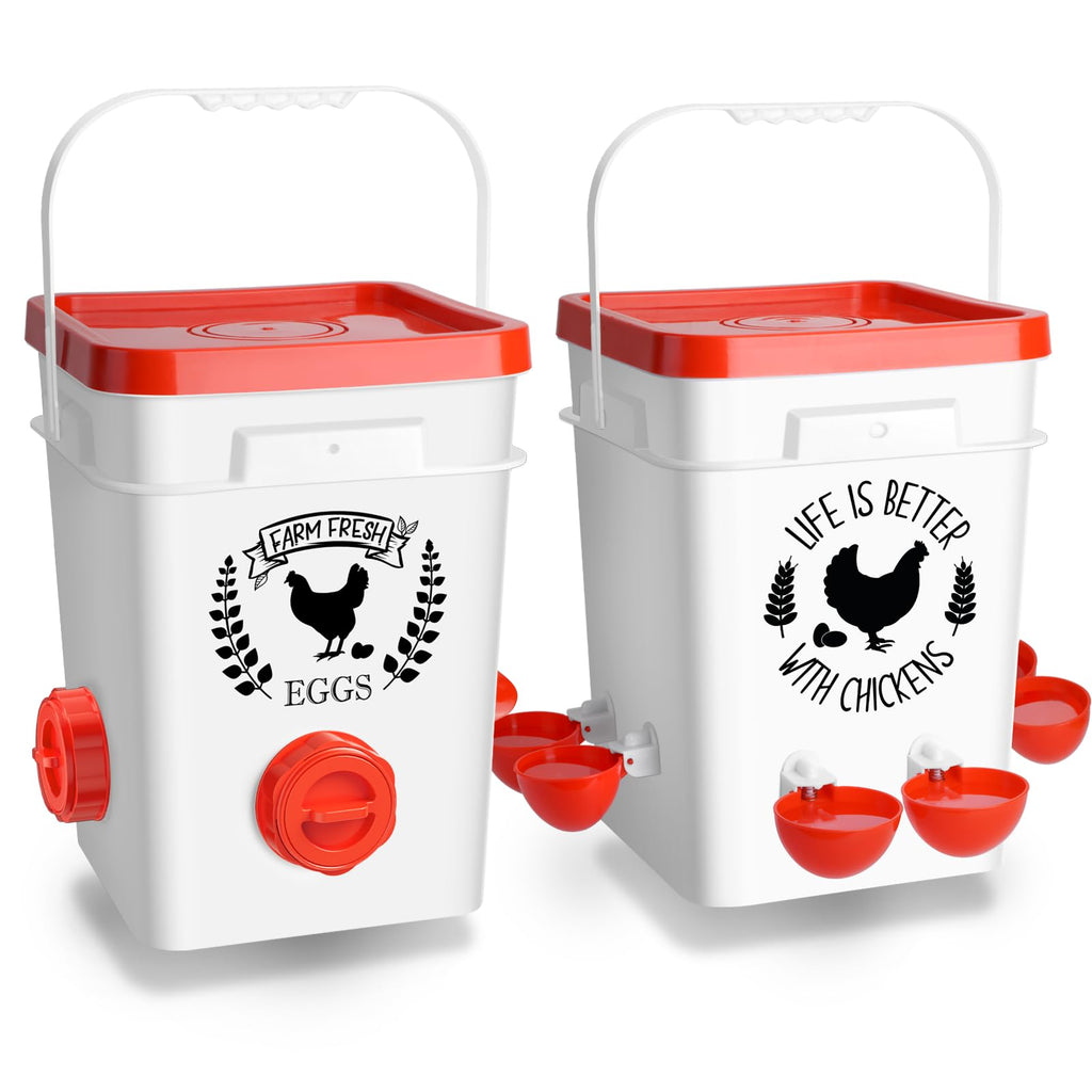 5Gal/25Lb Chicken Feeder and Waterer Set with S-Hooks Y40661