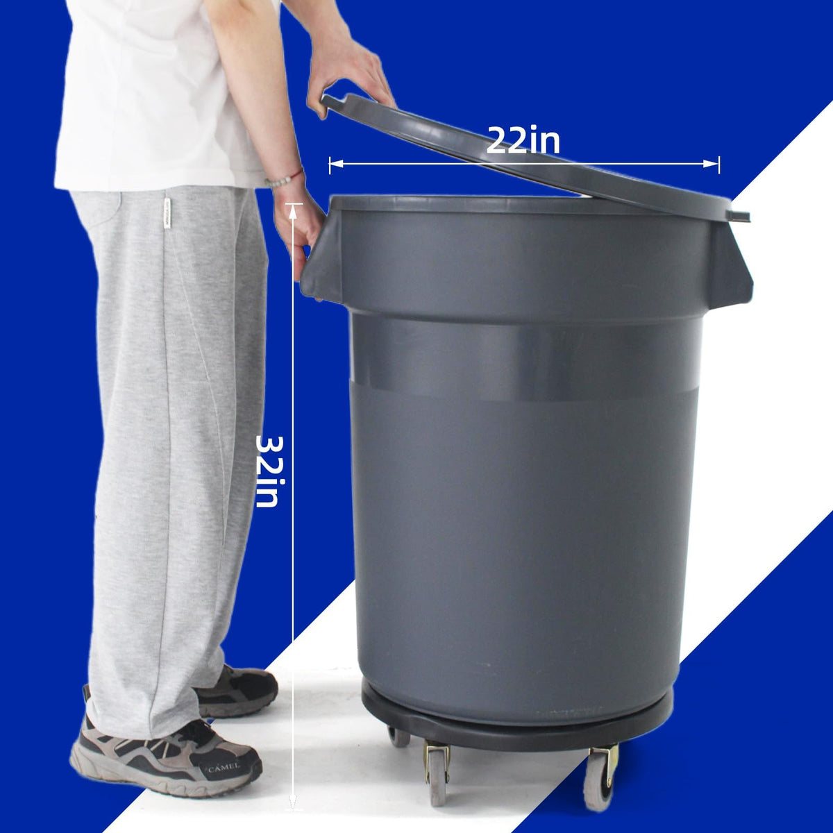 32 Gallon Grey Outdoor Trash Can with Lid and Wheels Q690