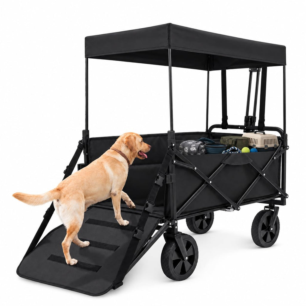 Large Dog Wagon Cart with Canopy, All-Terrain Wheels, Ramp Tailgate E999800