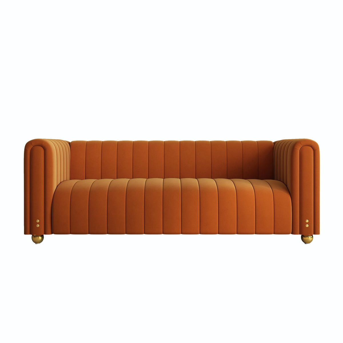 81" Orange Velvet Tufted Sofa 3 Seater with Metal Legs J356