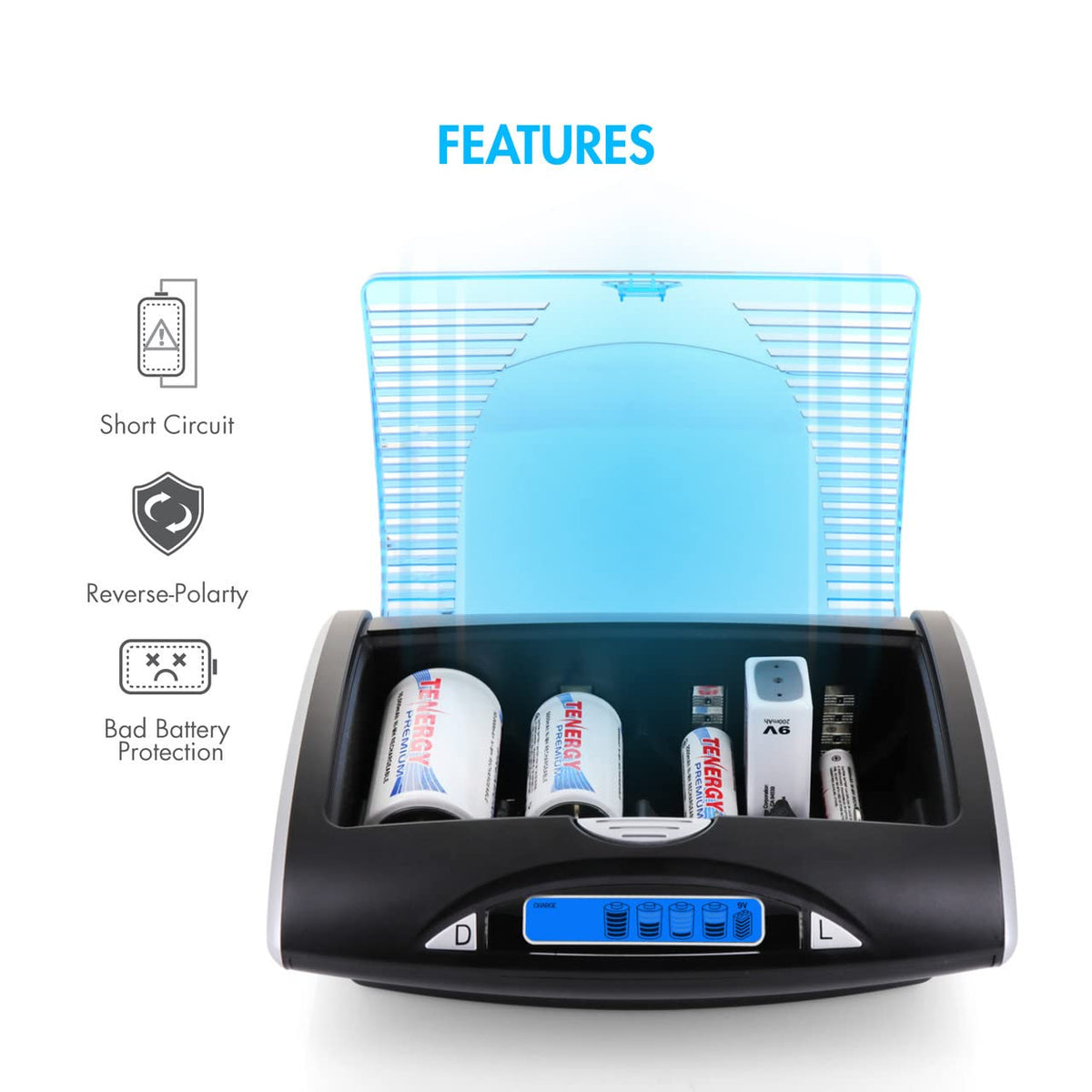 Rechargeable NiCd D Batteries and LCD Smart Charger W214