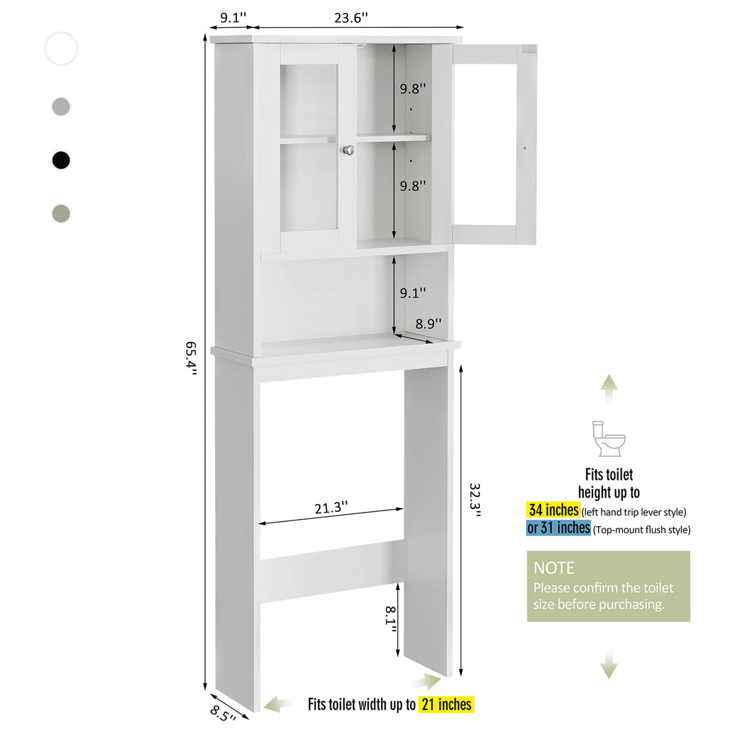Over The Toilet Storage Cabinet with Tempered Glass Doors P372