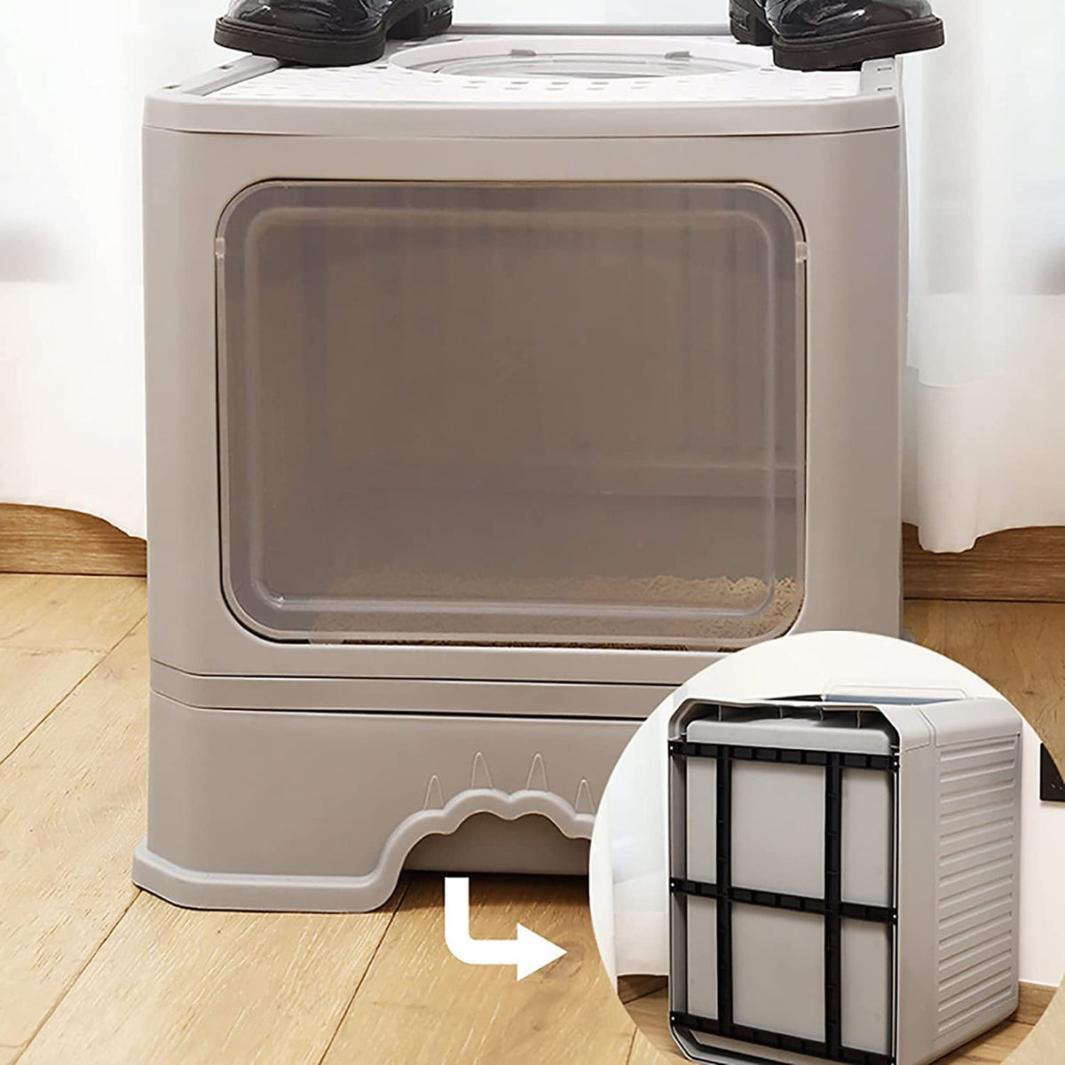 Foldable Top Entry Cat Litter Box with Lid and Scoop G8300