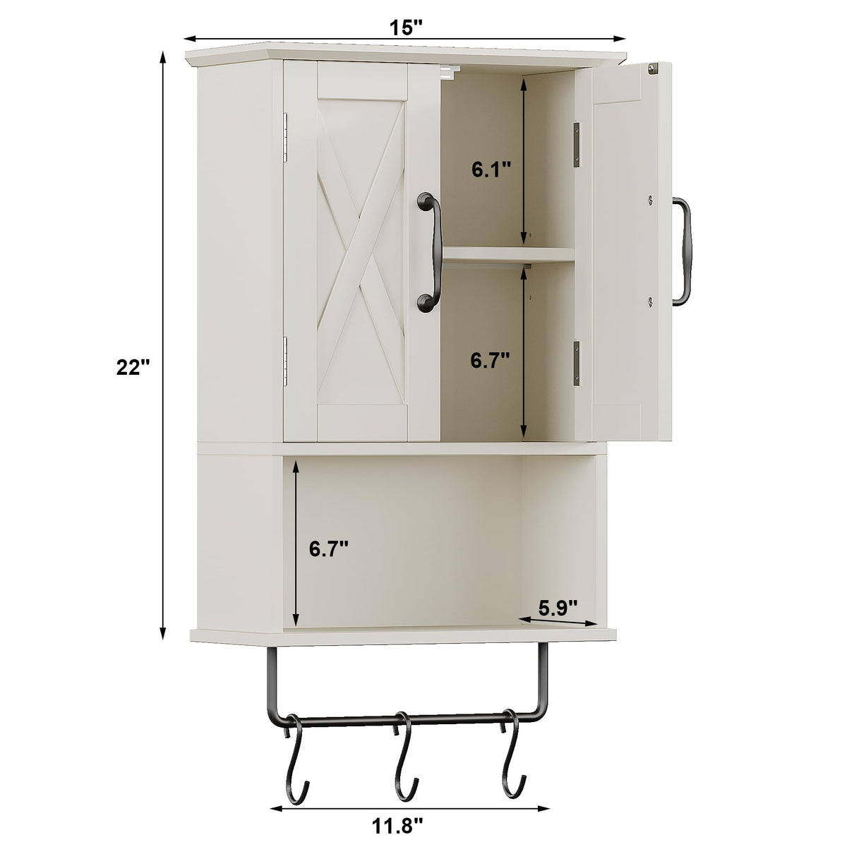 Small Medicine Cabinet with Towel Bar and 3 Hooks L331