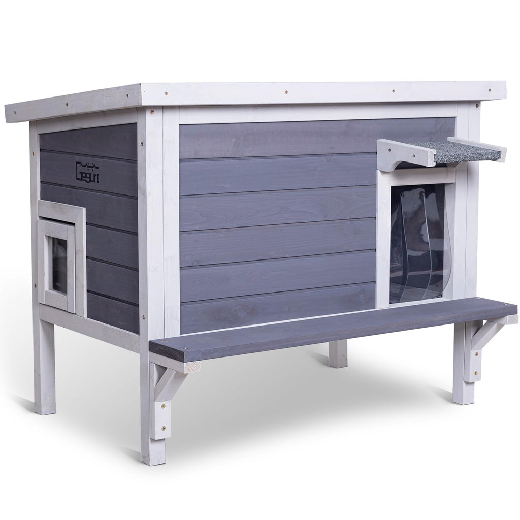 Weatherproof Outdoor Cat House with Elevated Floor B1291