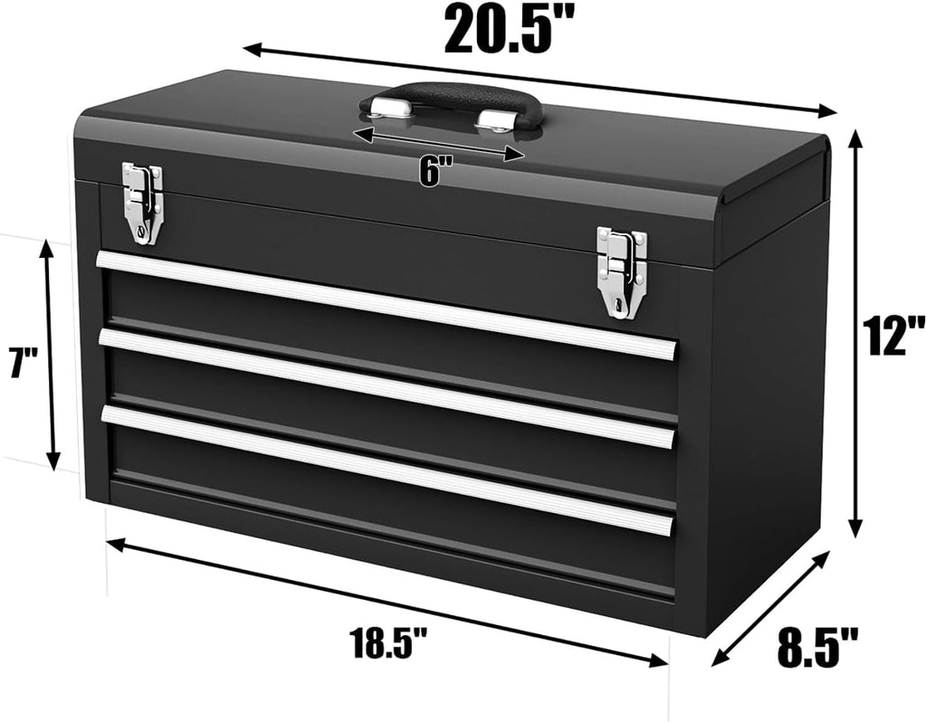 Portable Metal 3 Drawer Lockable Tool Box V342