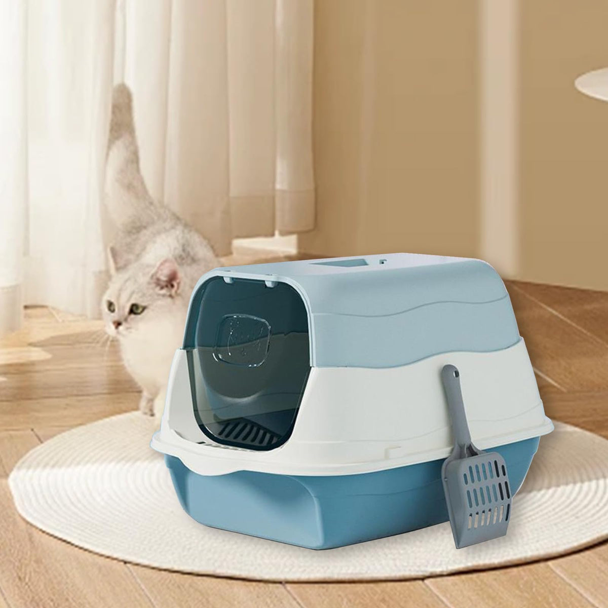 Enclosed Cat Litter Box with Lid and Scoop Q74145