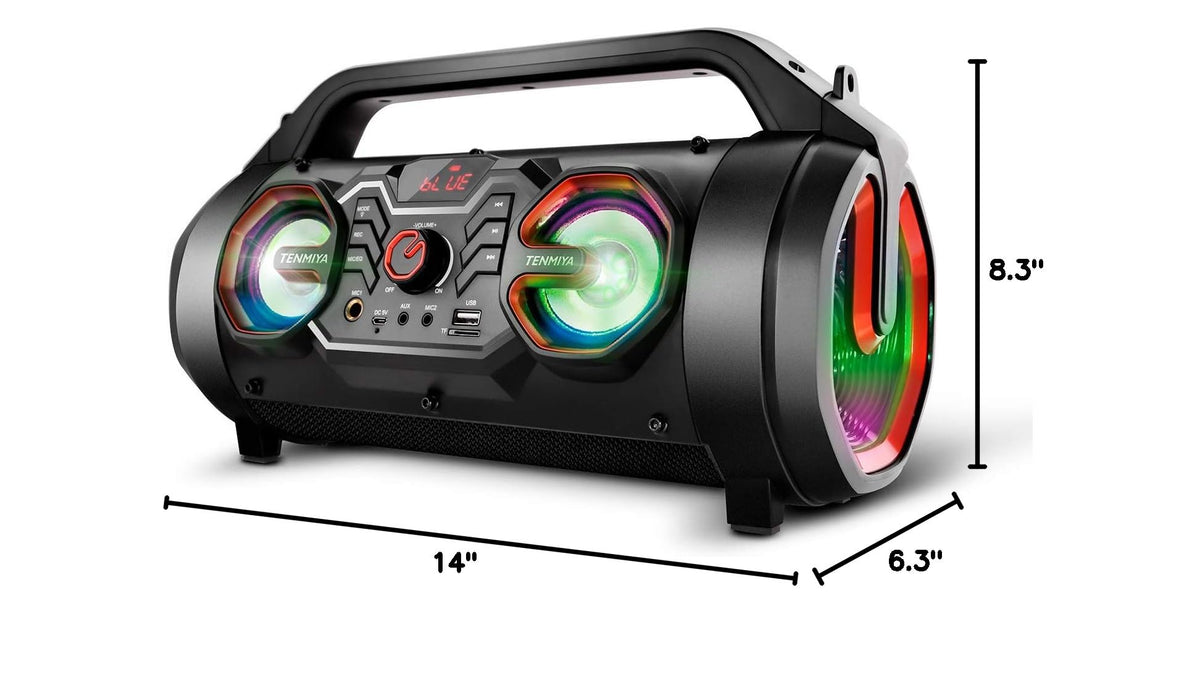 Portable Bluetooth Speaker with Subwoofer, FM Radio, RGB Lights, 30W Q8652