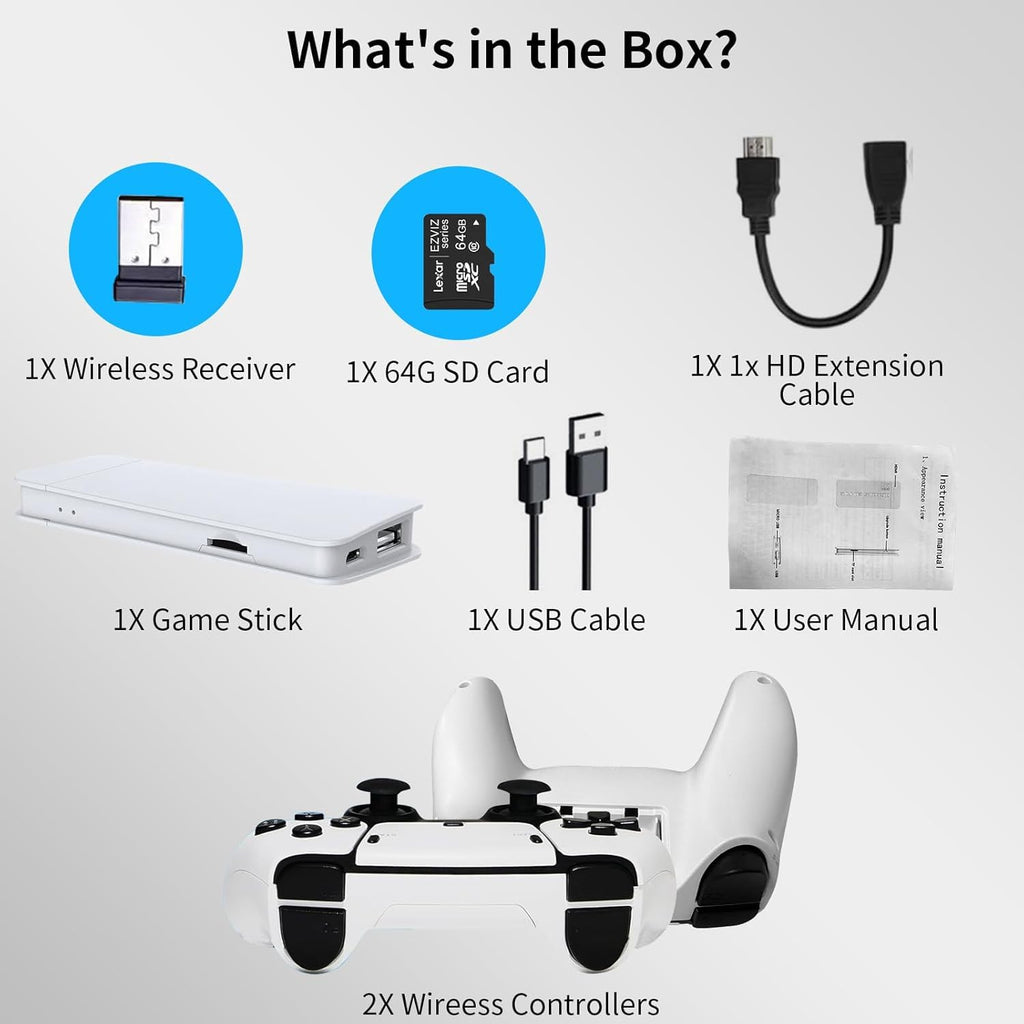 Wireless Retro Gaming Console Game Stick with 4K HDMI Output and 2 Wireless Controllers E2664