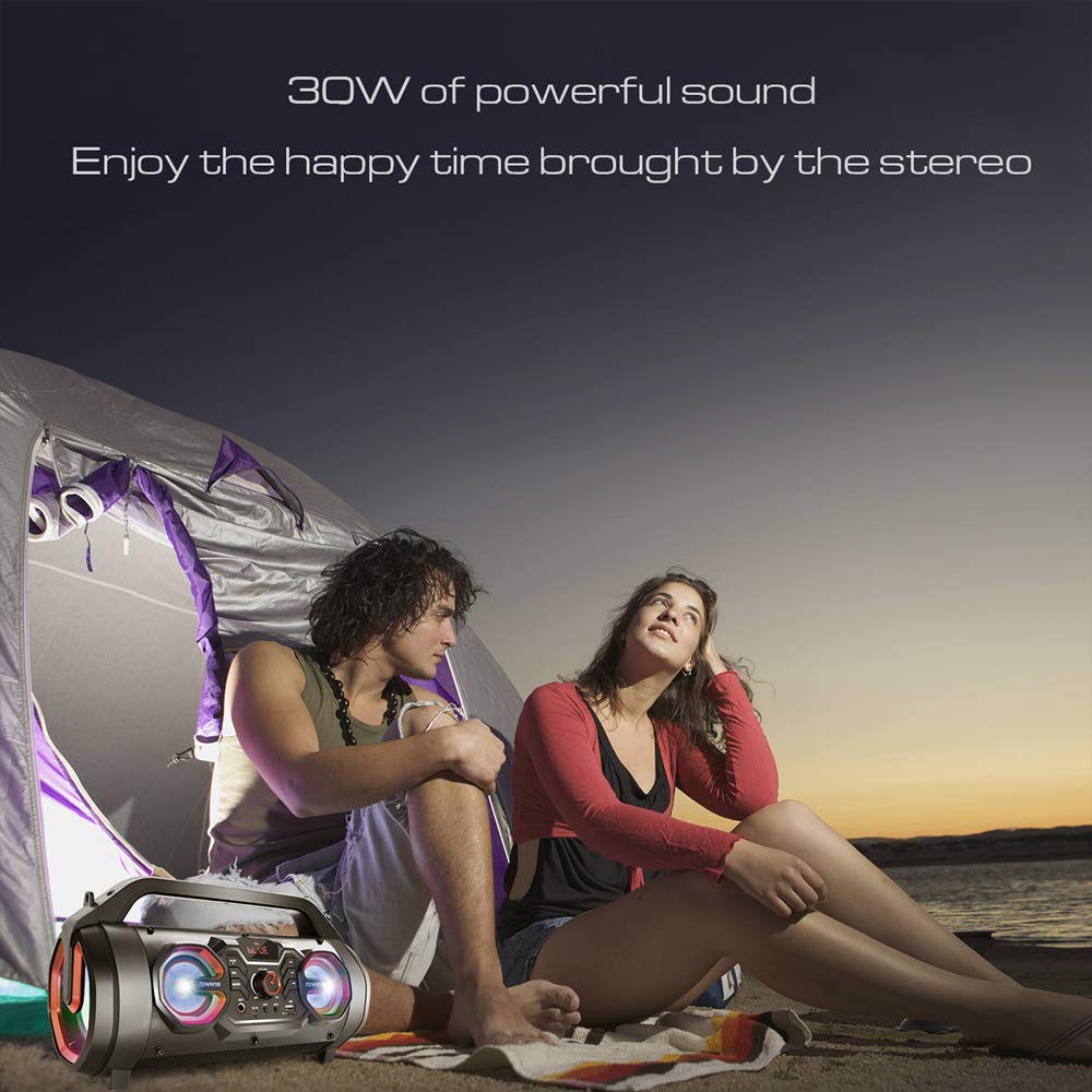 Portable Bluetooth Speaker with Subwoofer, FM Radio, RGB Lights, 30W Q8652