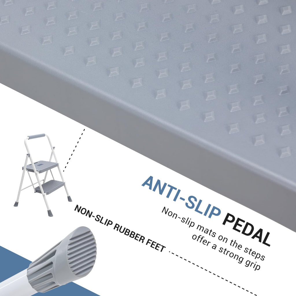 2 Step Ladder with Anti-Slip Pedal and Handrail, 800lbs, Grey D38274