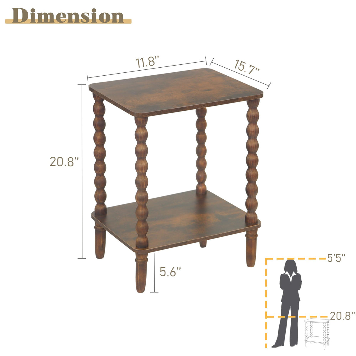 Side Table with 2-Tier Shelf F9225
