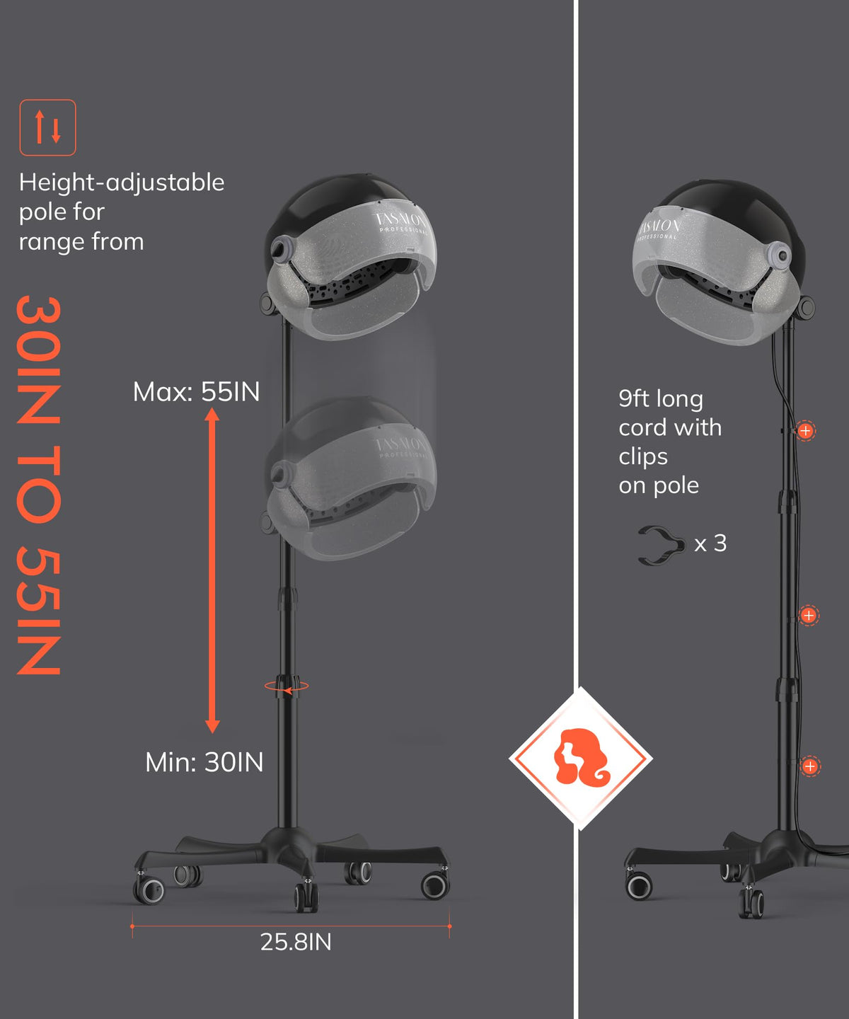 1875W Ionic Hooded Hair Dryer with 3 Temperature Settings R8931