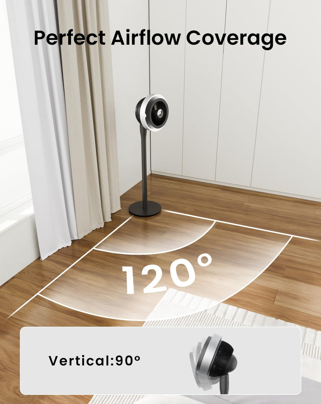 Standing Fan with Light, Digital Display, Adjustable Height, Remote, DarkGrey O4977